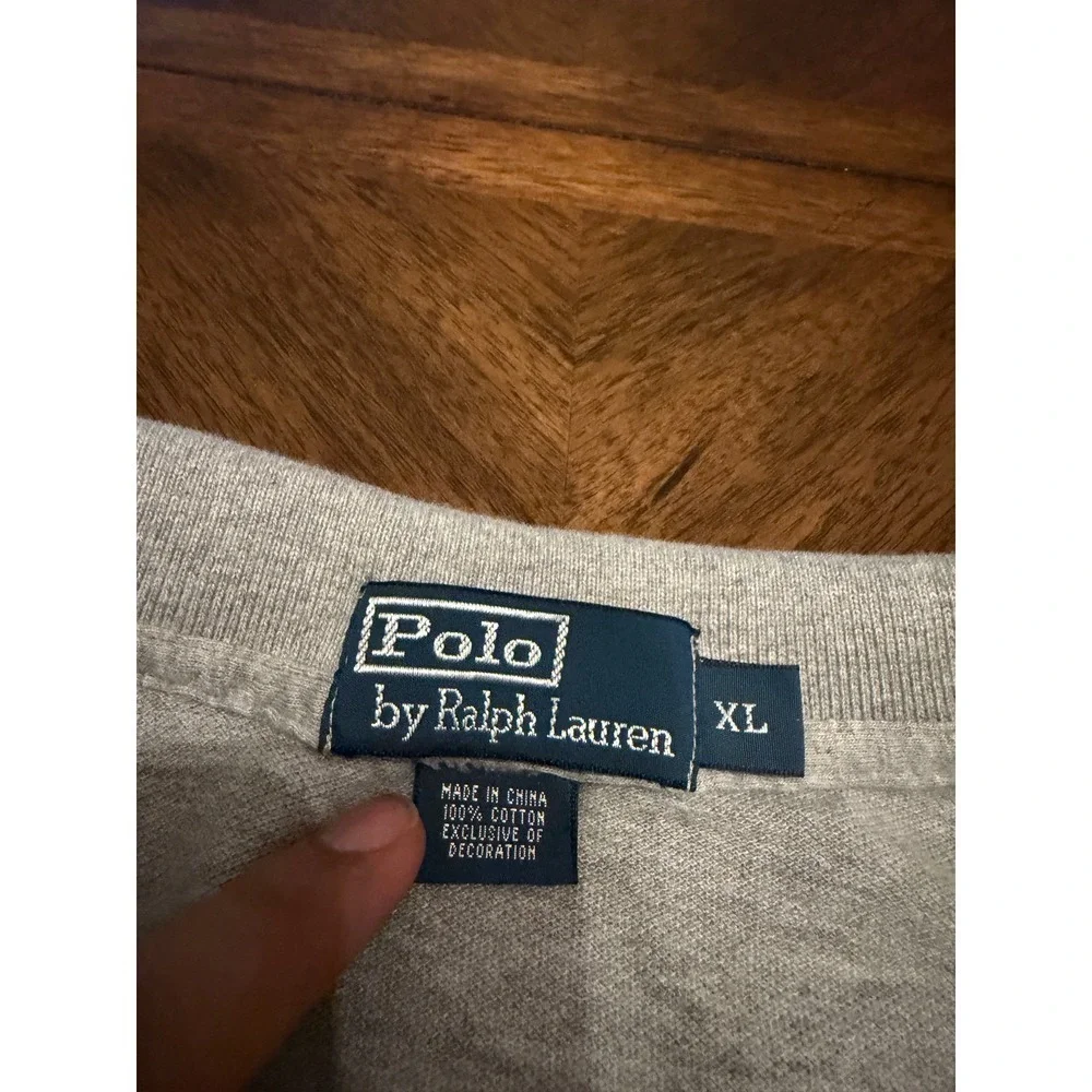 Polo Ralph Lauren Mens XL Long Sleeve Polo Shirt Gray Cotton Pique Pony Logo‎